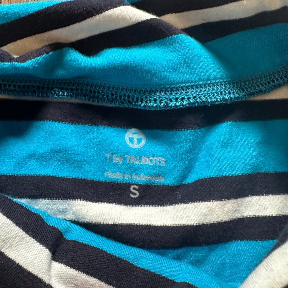 Women's T by Talbots Long Sleeve Tee S Blue White Striped - Picture 5 of 10